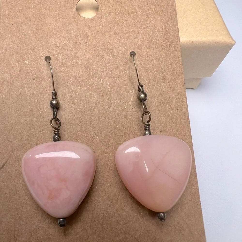 Vintage Pink Opal Heart Dangling Earrings